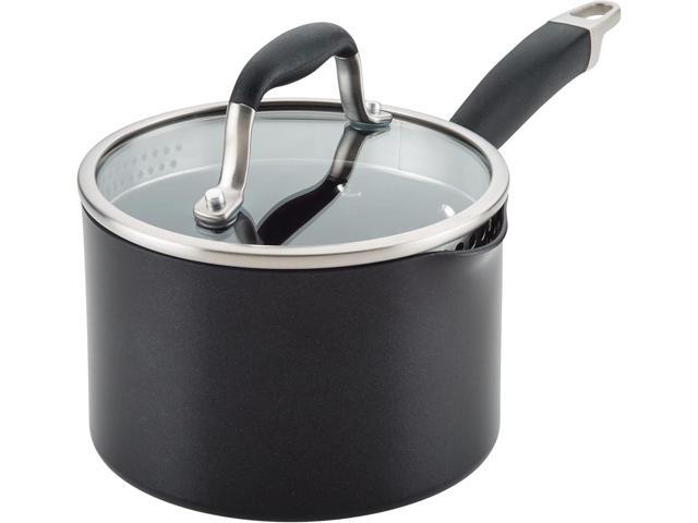Anolon Advanced Home Hard Anodized Nonstick Sauce Pan/Saucepan with Straining and Lid, 2 Quart (2 Qt Straining Saucepan, Onyx)