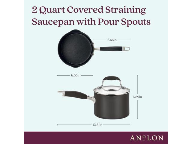 Anolon Advanced Home Hard Anodized Nonstick Sauce Pan/Saucepan with Straining and Lid, 2 Quart (2 Qt Straining Saucepan, Onyx)
