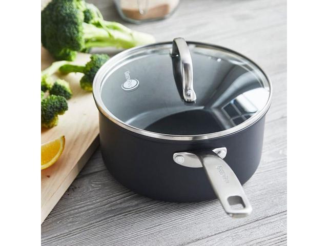GreenPan Chatham Hard Anodized Healthy Ceramic Nonstick, 3QT Saucepan Pot with Lid, PFAS-Free, Dishwasher Safe, Oven Safe, Gray