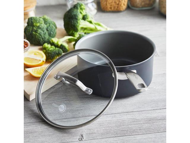 GreenPan Chatham Hard Anodized Healthy Ceramic Nonstick, 3QT Saucepan Pot with Lid, PFAS-Free, Dishwasher Safe, Oven Safe, Gray