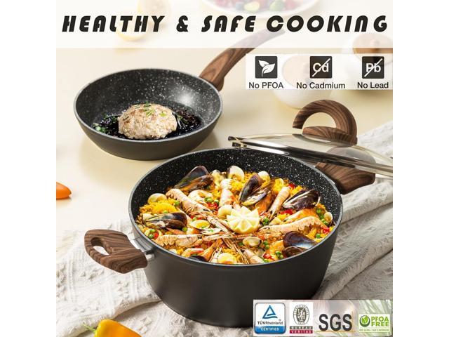 Pots and Pans Set Non Stick, Ceramic Cookware Set with Granite Pattern Kitchen Cooking Sets Induction Pot and Pan w/Frying Pans, Saucepans,...