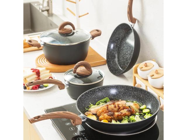 Pots and Pans Set Non Stick, Ceramic Cookware Set with Granite Pattern Kitchen Cooking Sets Induction Pot and Pan w/Frying Pans, Saucepans,...