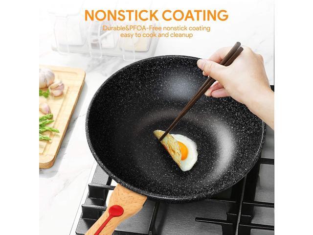 Nonstick Wok Aluminium Die-casting Chinese Wok, Scratch Resistant With Lid and Spatula, PFOA-Free, Dishwasher Safe & Induction Bottom,12.5...