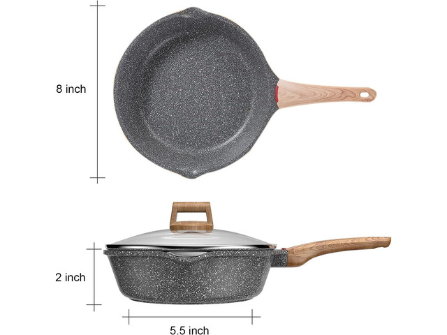 Induction Nonstick Skillet Frying Pan With Lid,Swiss Granite Omelette Pan, Scratch-Resistant Safe Cookware SetPFOA Free(8 inch)