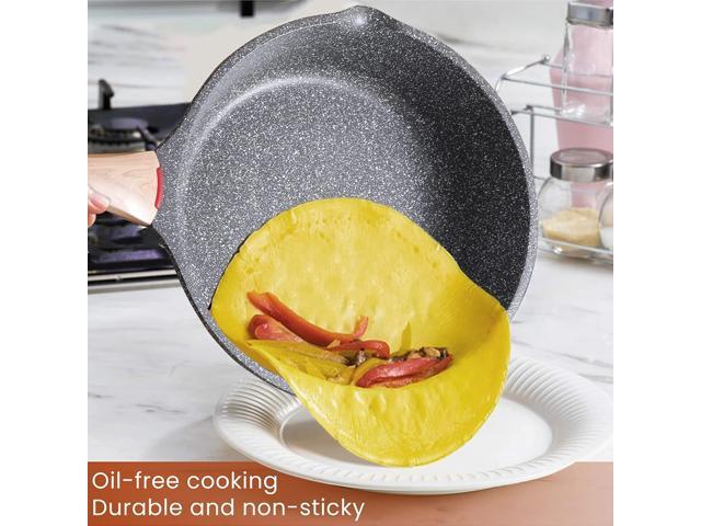 Induction Nonstick Skillet Frying Pan With Lid,Swiss Granite Omelette Pan, Scratch-Resistant Safe Cookware SetPFOA Free(8 inch)