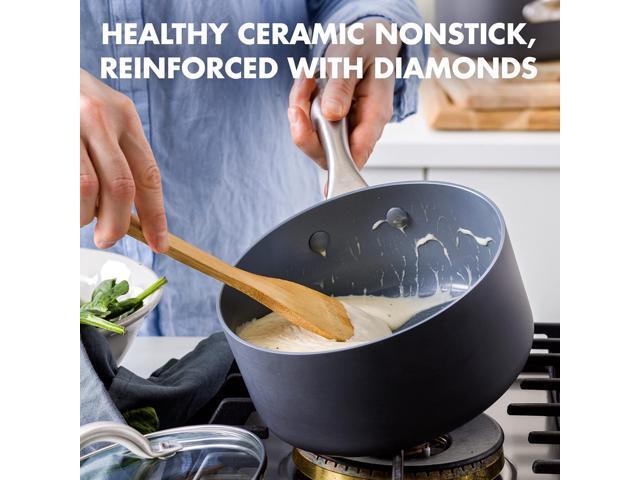 GreenPan Lima Hard Anodized Healthy Ceramic Nonstick 1QT and 2QT Saucepan Pot Set, PFAS-Free, Oven Safe, Gray