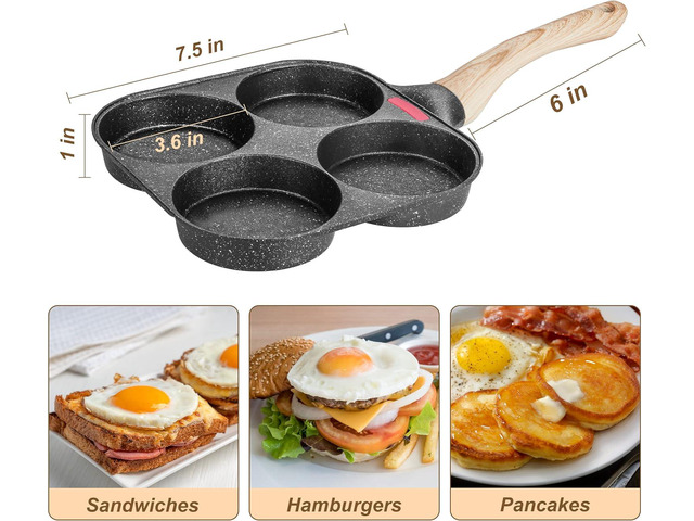 MyLifeUNIT Egg Frying Pan, 4-Cup Egg Pan Nonstick, Fried Egg Pan Skillet for Breakfast, Pancake, Hamburger, Sandwiches, Suitable for Gas Stove &...