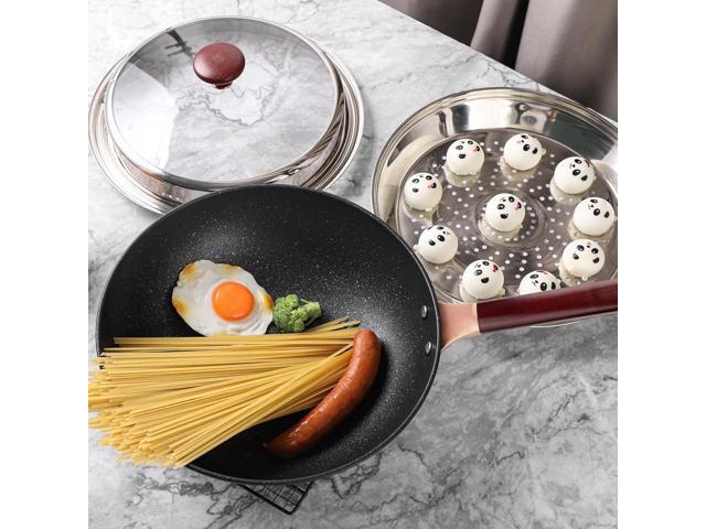 12.5 Woks & Stir-Fry Pans with Lid Steamer, Nonstick Ceramic Wok Pan with Lid, Deep Large Induction Hard Anodized Frying Wok, Carbon Steel Wok Set...