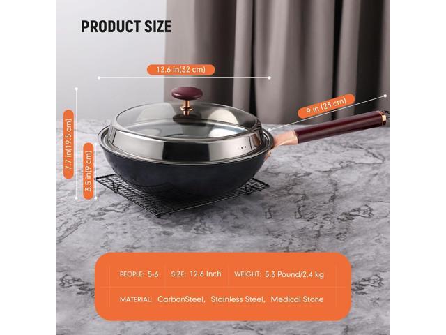12.5 Woks & Stir-Fry Pans with Lid Steamer, Nonstick Ceramic Wok Pan with Lid, Deep Large Induction Hard Anodized Frying Wok, Carbon Steel Wok Set...