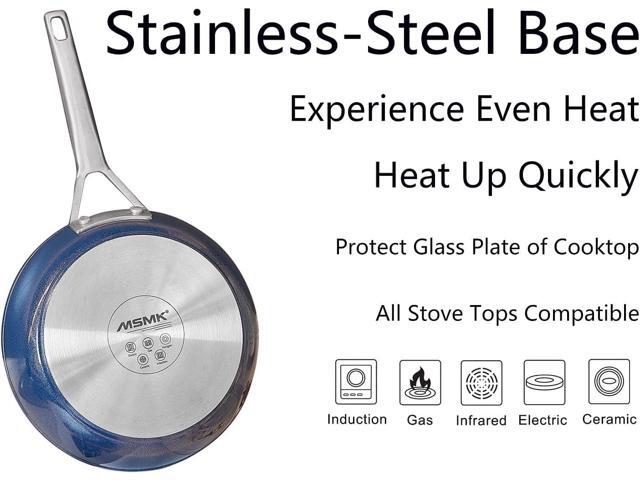 MsMk Small Nonstick Frying pan Blue, 8-inch Durable Egg Omelet Skillet, Titanium and Diamond Non Stick Coating From USA, for Induction,Cerammic and...