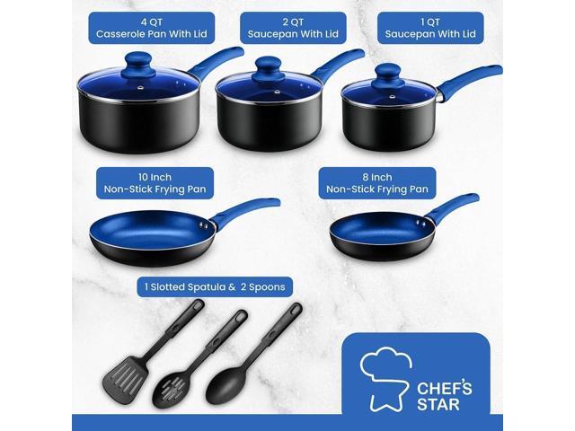 Chef's Star Pots And Pans Set Kitchen Cookware Sets Nonstick Aluminum Cooking Essentials 11 Pieces Blue