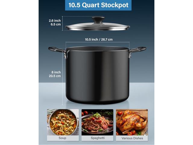 Cook N Home Nonstick Stockpot with Lid 10.5-Qt, Deep Cooking Pot Cookware Canning Stock Pot with Glass Lid, Black