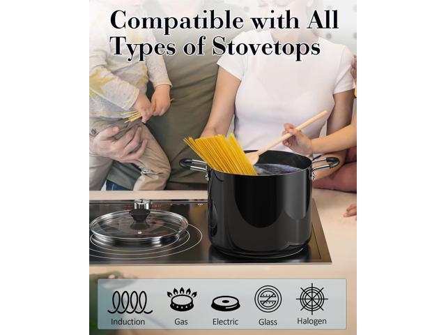 Cook N Home Nonstick Stockpot with Lid 10.5-Qt, Deep Cooking Pot Cookware Canning Stock Pot with Glass Lid, Black