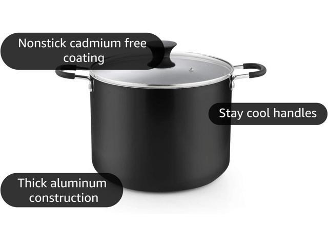 Cook N Home Nonstick Stockpot with Lid 10.5-Qt, Deep Cooking Pot Cookware Canning Stock Pot with Glass Lid, Black