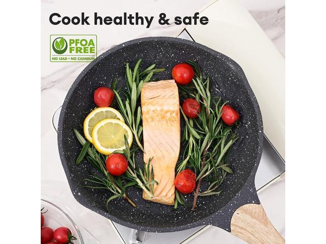 JEETEE Nonstick Frying Pans Set, Skillets Set 2 Pcs, 8' 10' Granite Non-Stick Frying pan, Nonstick Omelette Skillet with Soft Touch Handle, Grey