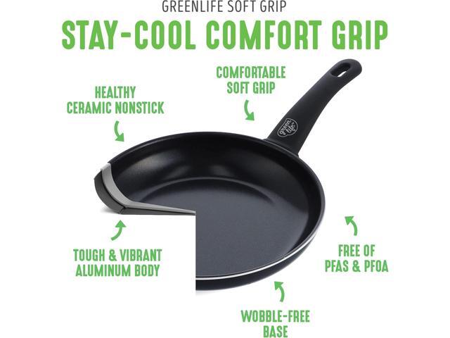 GreenLife Soft Grip Healthy Ceramic Nonstick, 1QT and 2QT Saucepan Pot Set with Lids, PFAS-Free, Dishwasher Safe, Black