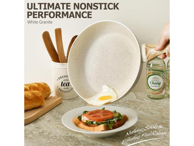 MICHELANGELO Granite Frying Pans, 8 Inch, 9.5 Inch and 11 Inch Nonstick Frying Pan Set with Anti-Scald Handle, White
