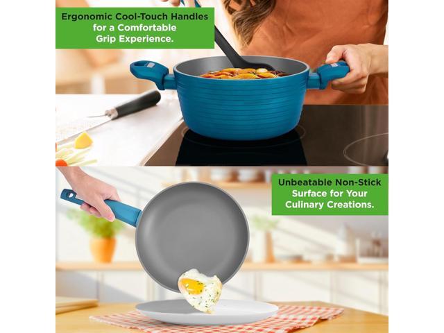NutriChef Professional 12-Piece Nonstick Cookware - PFOA/PFOS-Free, Heat Resistant Lacquer, Elegant Design, Multi-Sized Pots and Pans, Teal/Gray/Green