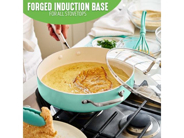 GreenLife Artisan Healthy Ceramic Nonstick, 5QT Saute Pan Jumbo Cooker with Helper Handle and Lid, Stainless Steel Handle, Induction, PFAS-Free,...