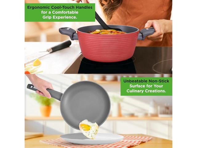 NutriChefKitchen 12-Piece Nonstick Kitchen Cookware Set-PTFE/PFOA/PFOS-Free Heat Resistant Lacquer Kitchen Ware Pots Pan Set Dark Gray/Red-...