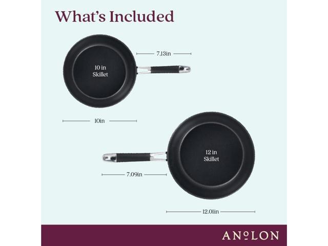 Anolon Smart Stack Hard Anodized Nonstick Frying Pan Set/ Skillet Set - 10 Inch and 12 Inch, Black