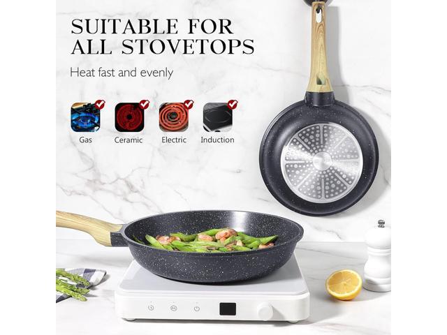 GiPP Nonstick Frying Pan Skillet with Lid - 9.5' Grey Granite Non Stick Pans, Omelette Pan with Heat-Resistant Handle, Compatible with All...