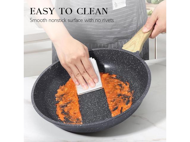 GiPP Nonstick Frying Pan Skillet with Lid - 9.5' Grey Granite Non Stick Pans, Omelette Pan with Heat-Resistant Handle, Compatible with All...