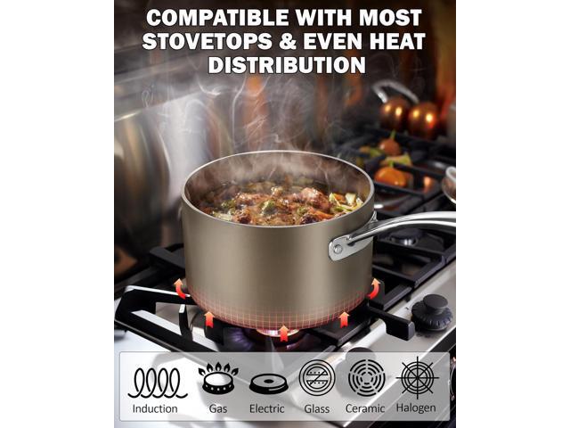 Cooks Standard 3-Quart Saucepan Hard Anodized Ceramic Nonstick with Glass Lid, Classic Small Cooking Sauce pot Mini Milk Pan, Induction Compatible,...