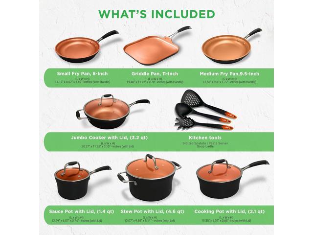 NutriChef 14-Piece Non-Stick Pots & Pans Set - Multi-Sized Cooking Pots with Lids, Small and Medium Frying Pans with Slotted Spatula, Pasta Server,...
