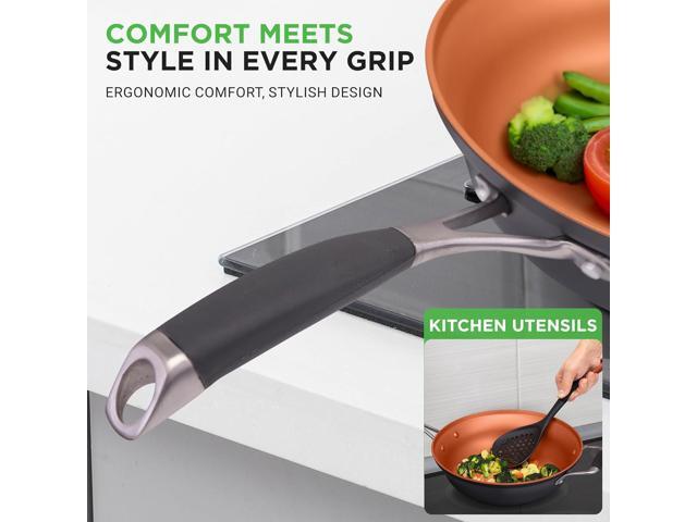 NutriChef 14-Piece Non-Stick Pots & Pans Set - Multi-Sized Cooking Pots with Lids, Small and Medium Frying Pans with Slotted Spatula, Pasta Server,...