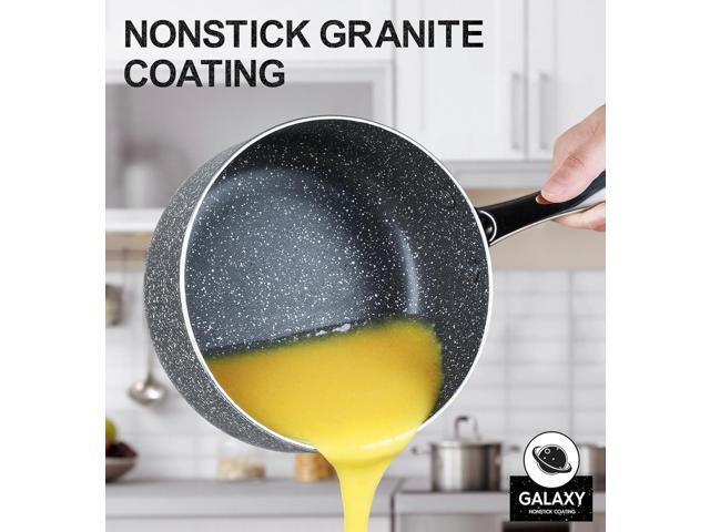 MICHELANGELO Sauce Pan with Lid, Granite Saucepans with Lids, 1Qt & 2Qt & 3Qt Sauce Pan Sets, Nonstick Saucepan Set with Stainless Steel Handle,...