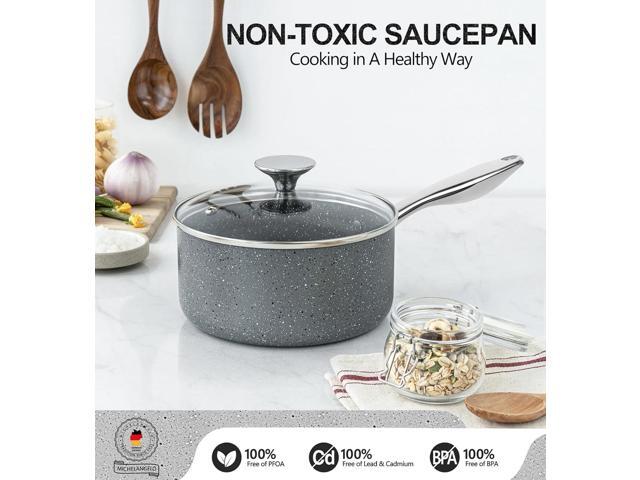 MICHELANGELO Sauce Pan with Lid, Granite Saucepans with Lids, 1Qt & 2Qt & 3Qt Sauce Pan Sets, Nonstick Saucepan Set with Stainless Steel Handle,...