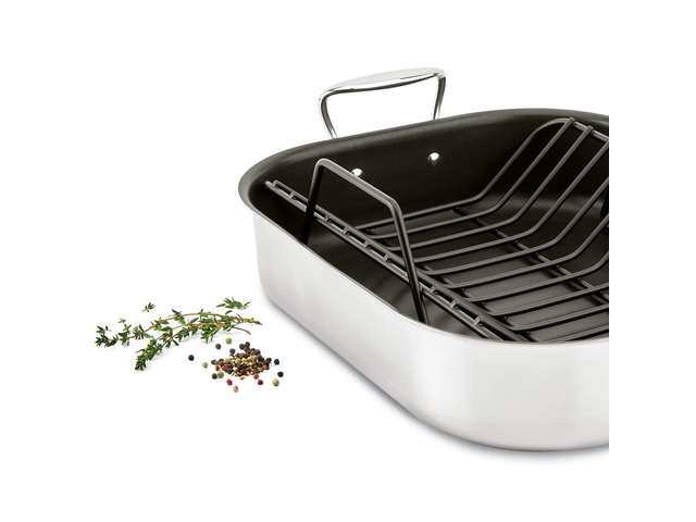 All-Clad Specialty Stainless Steel Large Roaster with Nonstick Rack 13x16 Inch Oven Broiler Safe 500F Roaster Pan, Pots and Pans, Cookware Silver