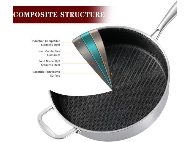 LOLYKITCH 6 QT Hybrid Tri-Ply Stainless Steel Non-Stick Sauté Pan with Lid,12 Inch Deep Frying Pan,Large Skillet,Jumbo Cooker,Induction Pan, Oven...