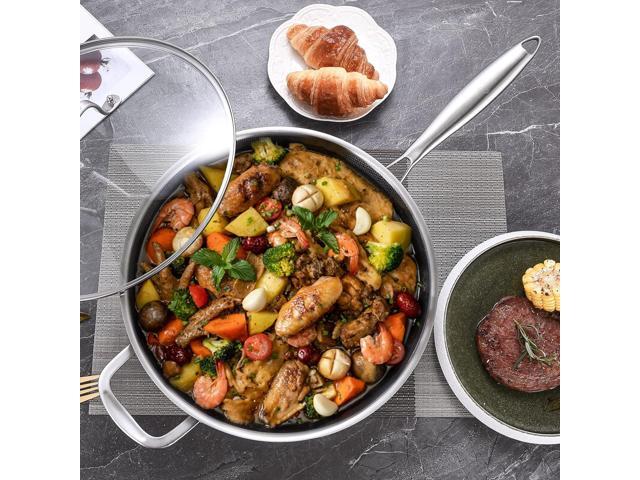 LOLYKITCH 6 QT Hybrid Tri-Ply Stainless Steel Non-Stick Sauté Pan with Lid,12 Inch Deep Frying Pan,Large Skillet,Jumbo Cooker,Induction Pan, Oven...