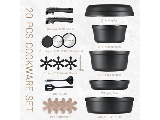 CAROTE 20pcs Pots and Pans Set Non Stick, Nonstick Cookware Set, Dishwasher/Oven/Fridge Safe Pots and Pans, Removable Handle RV Oven Safe Cookware,...