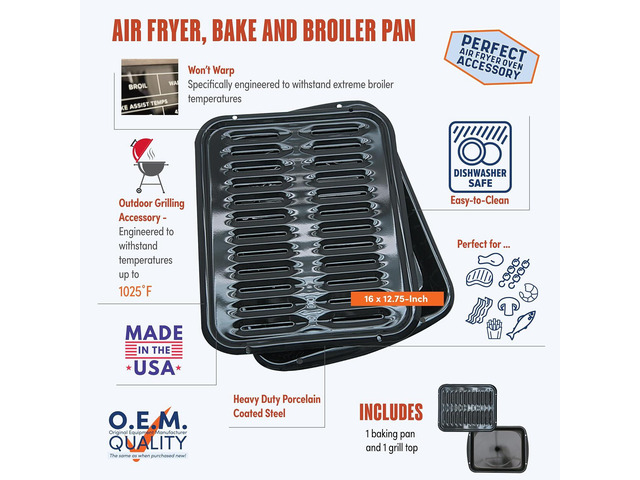 Range Kleen BP102X 2 Piece Heavy Duty Porcelain Air Fry, Bake and Broil Pan