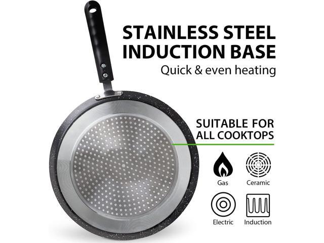 Buecmue 10.5 Inch Nonstick Crepe Pan with Spreader, Granite Coating Skillet Pan for Roti Egg Omelet Tortilla Tawa Dosa, Flat Frying Pan, Induction...
