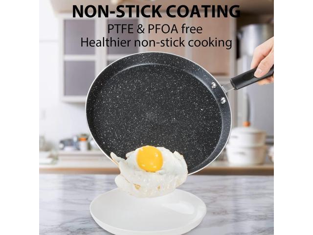 Buecmue 10.5 Inch Nonstick Crepe Pan with Spreader, Granite Coating Skillet Pan for Roti Egg Omelet Tortilla Tawa Dosa, Flat Frying Pan, Induction...