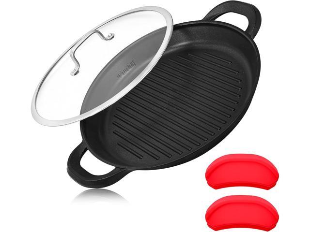Vinchef Nonstick Grill Pan for Stove tops 13.0' Skillet, Indoor Induction Cast-aluminum Grill Pan with Lid and Anti-Scalding Tools, GRANITEC...