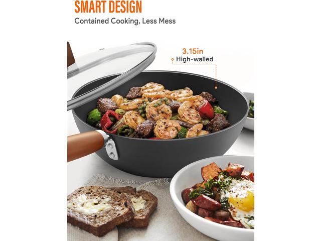 Carbon Steel Wok Pan, 9.5' Authentic Chinese Wok & Stir-Fry Pans Set with Glass Lid, 1.65lb Lightweight Flat Bottom Small Wok for 1-2 Servings