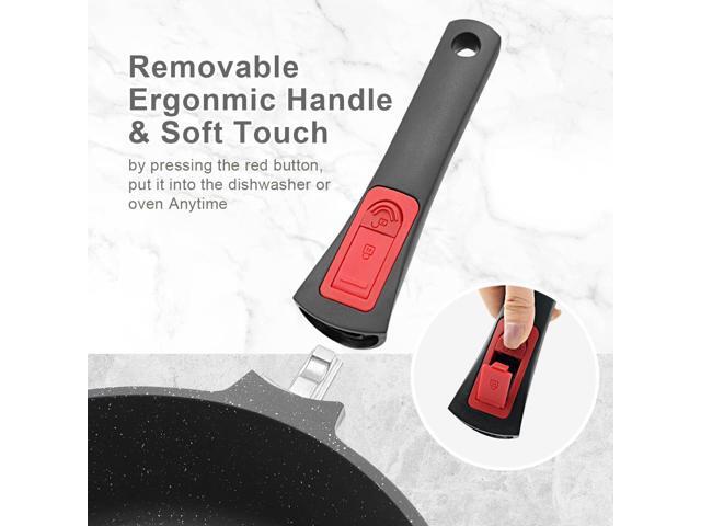11 Inch Nonstick Deep Frying Pan with Lid, 5Qt Non Stick Skillet with Removable Handle, Aluminum Sauté Pan Compatible with All Stovetops,...