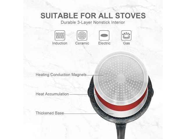 11 Inch Nonstick Deep Frying Pan with Lid, 5Qt Non Stick Skillet with Removable Handle, Aluminum Sauté Pan Compatible with All Stovetops,...