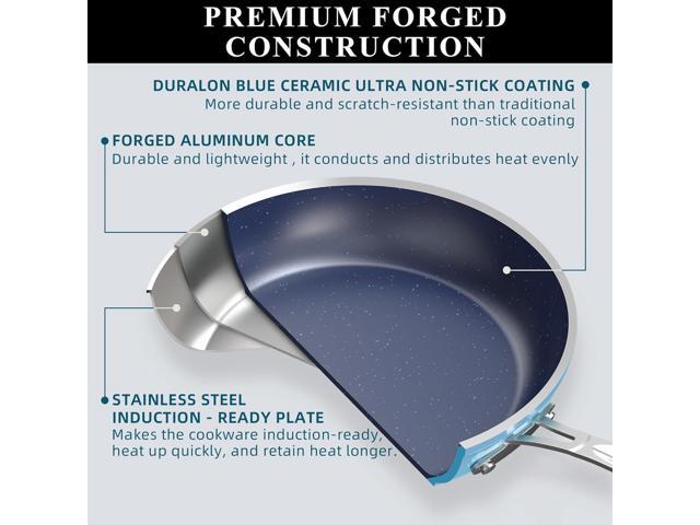 Nuwave 9pc Cookware Set Healthy Duralon Blue Ceramic Nonstick Coated, Diamond Infused Scratch-Resistant, PFAS Free, Oven Safe, Induction Ready &...