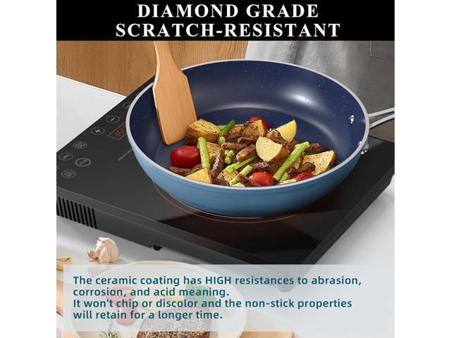 Nuwave 9pc Cookware Set Healthy Duralon Blue Ceramic Nonstick Coated, Diamond Infused Scratch-Resistant, PFAS Free, Oven Safe, Induction Ready &...