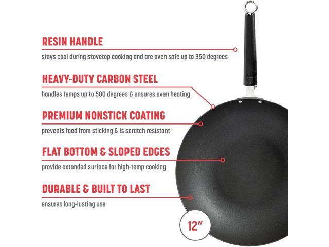 JOYCE CHEN Professional Series 12-Inch Carbon Steel Excalibur Nonstick Stir Fry Pan with Phenolic Handle