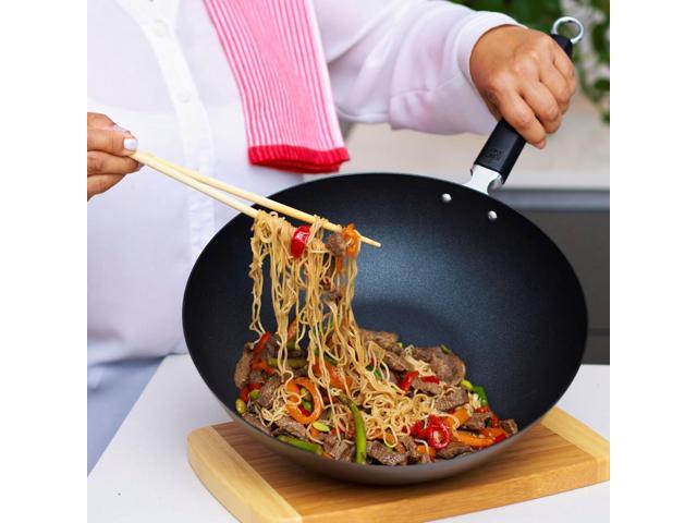 JOYCE CHEN Professional Series 12-Inch Carbon Steel Excalibur Nonstick Stir Fry Pan with Phenolic Handle
