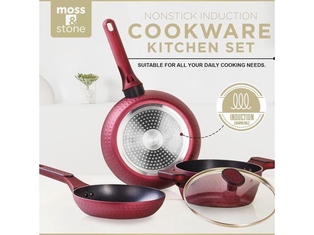 Moss & Stone 4 Piece Nonstick Cookware Set, Small Pots And Pans Set Non stick With Glass Lid, Induction Cookware, Stay Cool Handle, PTFE/PFOA,...