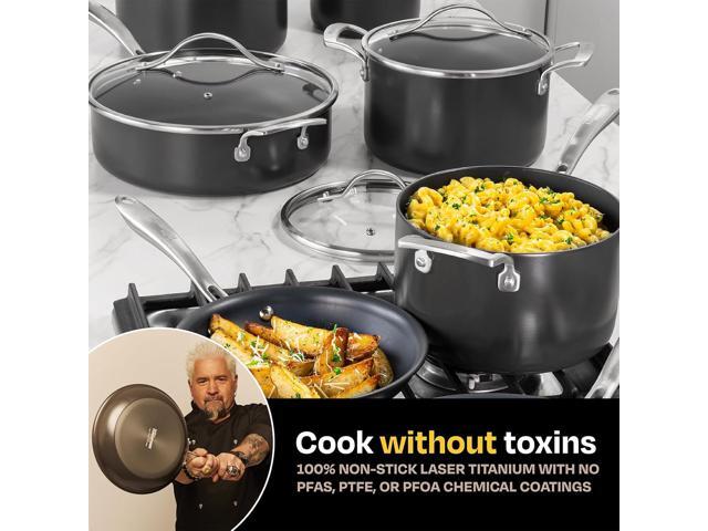 Guy Fieri's Flavortown Laser Titanium 12 Piece Set - Non-stick Cookware Set Without PFAS, PTFE, or PFOA, 3x More Durable, Dishwasher Safe, Oven Safe