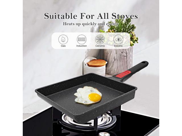 Japanese Omelette Pan Nonstick, Large Tamagoyaki Pan Egg Roll Pan with Detachable Handle, Oven& Dishwasher Safe, 9 x 8 (Black)